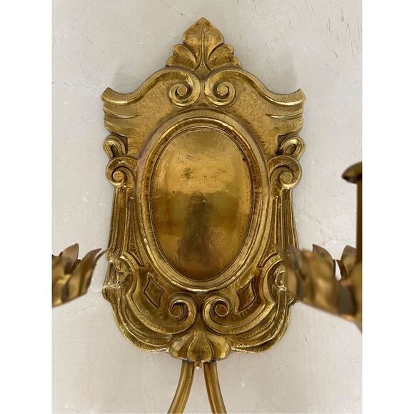 Antique Brass Wall Sconce Baroque Style Two Light - Picture 3 of 6